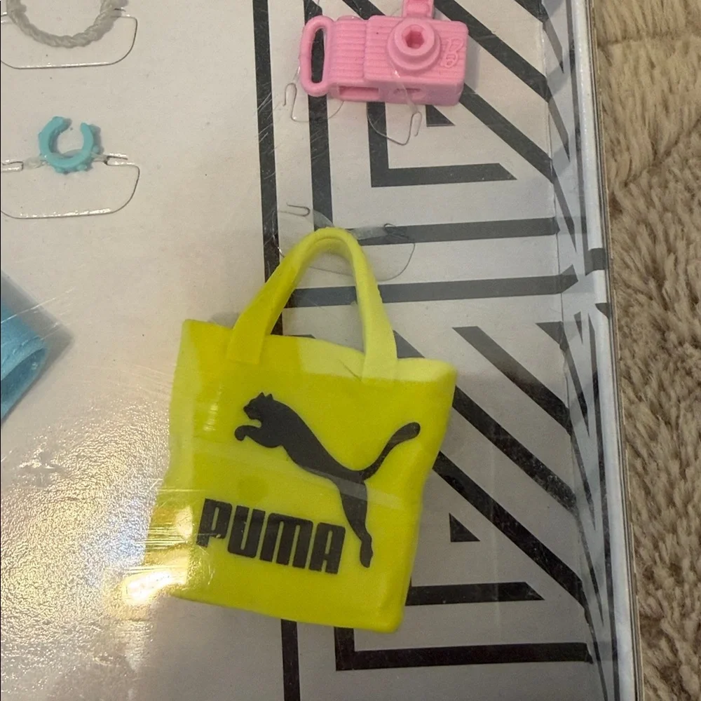 NIB 2019 Barbie Puma outfit complete set of 7 shorts camera glasses jewelry hat